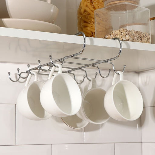 Держатель для кружек Доляна, на 10 предметов, подвесной, 27.5×18×6.5 см, хром