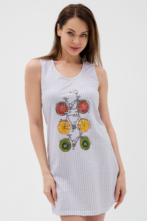 Ночная сорочка из кулирки Fruits&bikes клетка серая - Амадэль фото 7