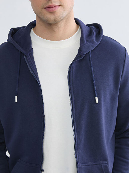 Standart Kal?p Kap??onlu Erkek Fermuarl? Sweatshirt