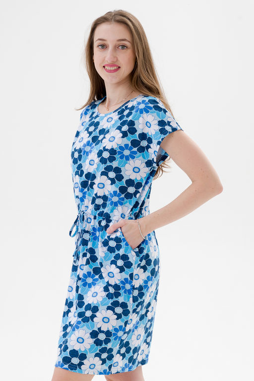 Платье женское домашнее из кулирки Лана голубая ромашка макси - Амадэль фото 4