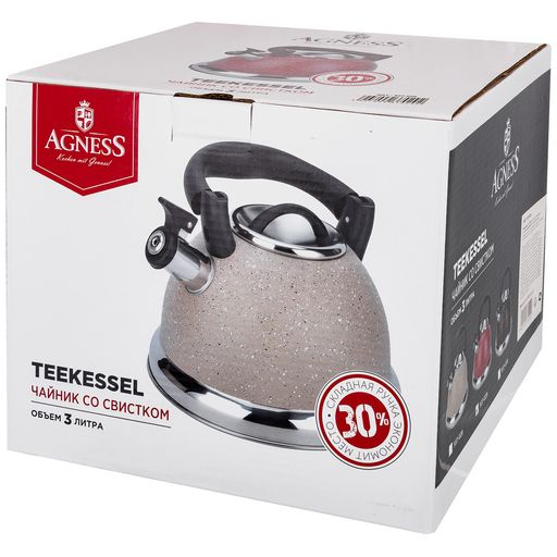 ЧАЙНИК AGNESS СО СВИСТКОМ, СЕРИЯ АРКТИК 3,0 Л И СКЛАДЫВАЮЩЕЙСЯ РУЧКОЙ, ИНДУКЦИОННОЕ КАПСУЛЬНОЕ ДНО