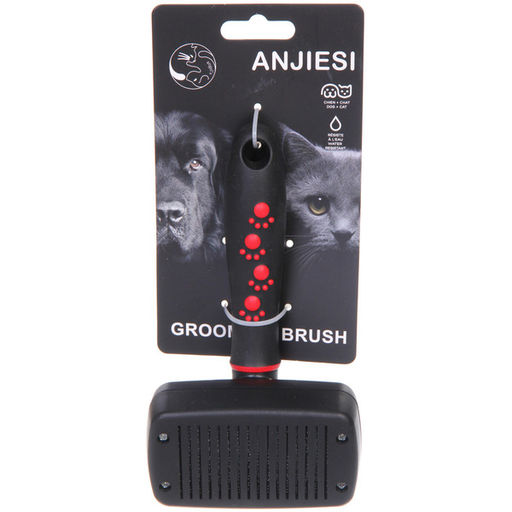 Расческа - пуходерка с кнопкой самоочистки "ПРОФФ - МОЙ БРО", прорезиненная ручка, цвет черный, 10*17,5см