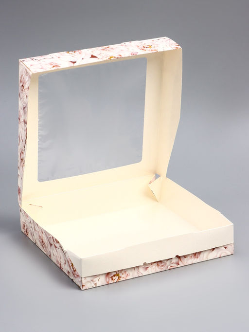 Цена за 20 шт. Коробка подарочная складная с окном «Пионы», 20×20×4 см