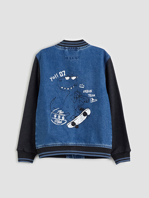 Kolej Yaka Bask?l? Erkek ?ocuk Jean Ceket