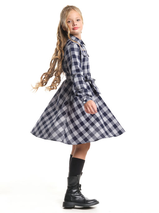 Нарядное платье праздничное модная детская одежда UD 7774 серо-син клетка - Mini maxi фото 2