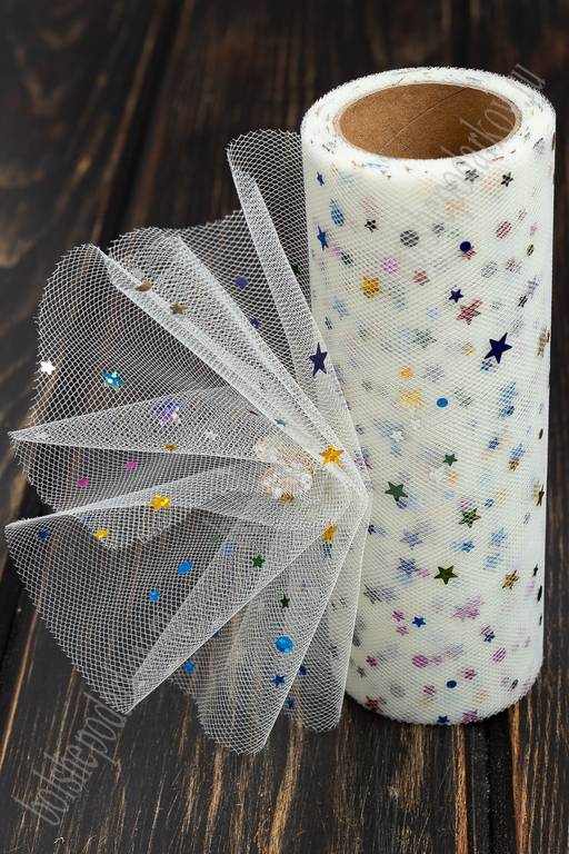 Фатин с пайетками "Звездочки" 15 см*10 ярд (SF-2945) айвори №33
