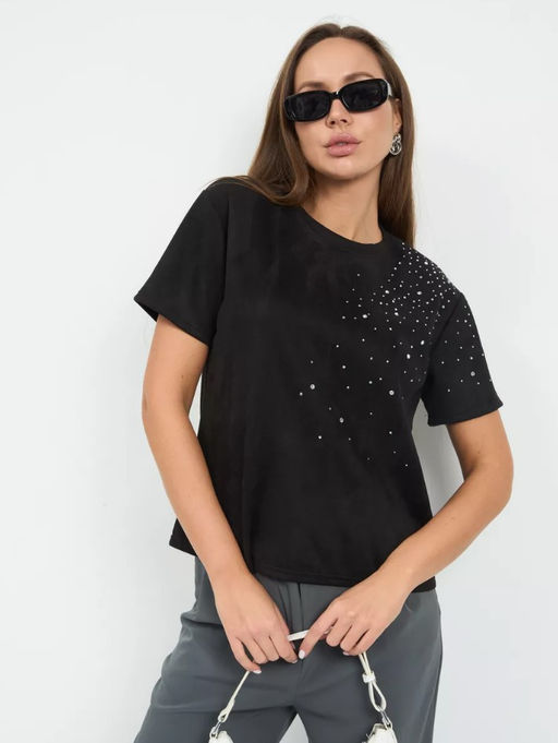 K11056 Футболка OVER SIZE (замша) ЧЕРНЫЙ