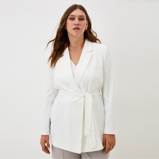 Пиджак женский с поясом MIST plus-size, размер 60, белый