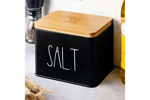 Емкость для хранения 1,5 л 14*11*11 см SALT с деревянной крышкой, черная - Elan gallery фото 13