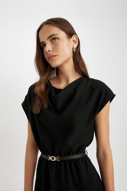 Мини-платье без рукавов из крепа с овальным вырезом - Defacto фото 5