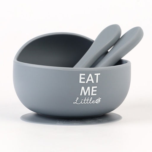 Тарелка детская на присоске и столовые приборы M&B, силикон, серый