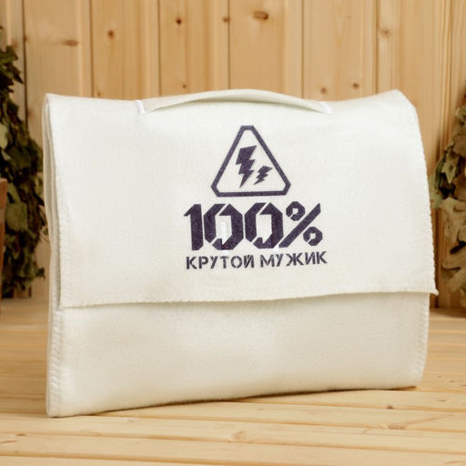 Набор для бани с принтом 100% крутой мужик, 5 предметов: шапка, рукавица, портфель, мочалка, коврик, Добропаровъ