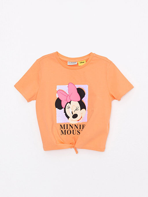 Bisiklet Yaka Minnie Mouse Bask?l? ?ift Y?nl? Payetli K?sa Kollu K?z ?ocuk Ti??rt - Waikiki фото 2