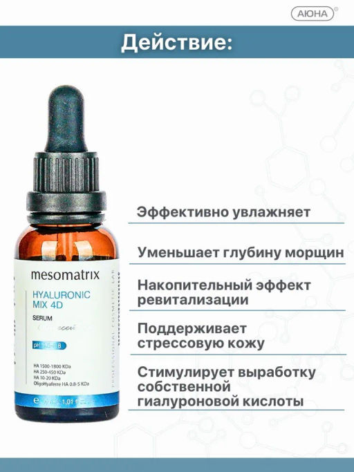 HYALURONIC MIX 4D, cыворотка микс четырех видов гиалуроновой кислоты (комплекс TETRAHYAL 4D) - Mesomatrix фото 9
