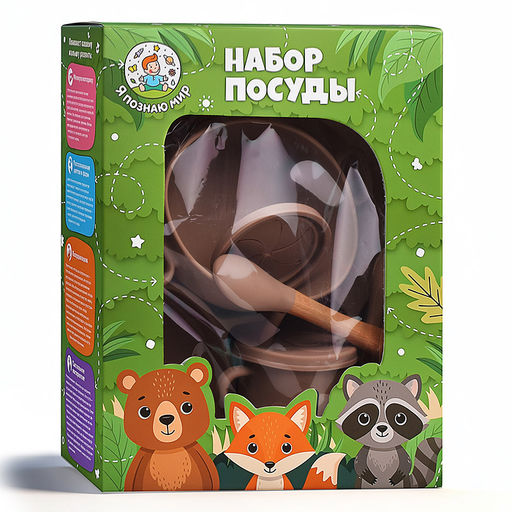 Набор посуды, "Котенок", цвет кофейный