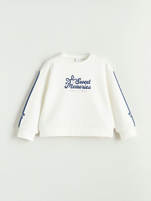 Bisiklet Yaka Bask?l? K?z ?ocuk Sweatshirt ve Tayt