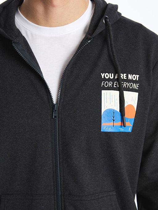 Kap??onlu Uzun Kollu Erkek Fermuarl? Sweatshirt