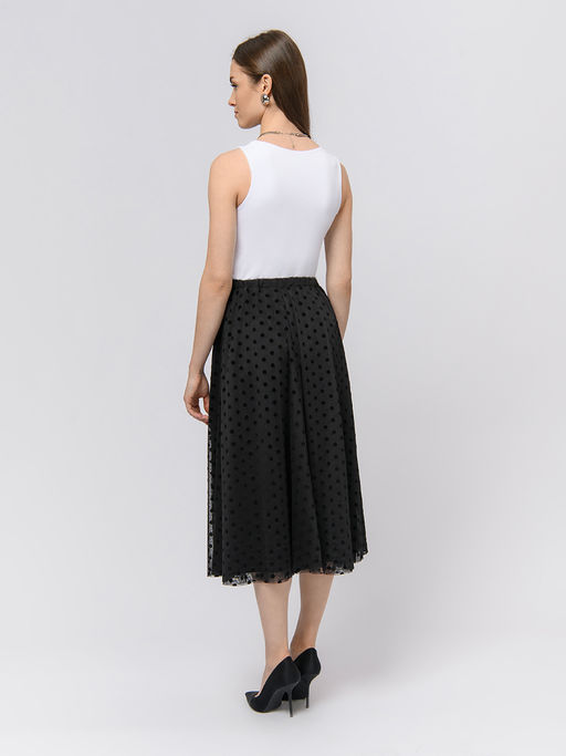 Юбка черного цвета длины миди двухслойная