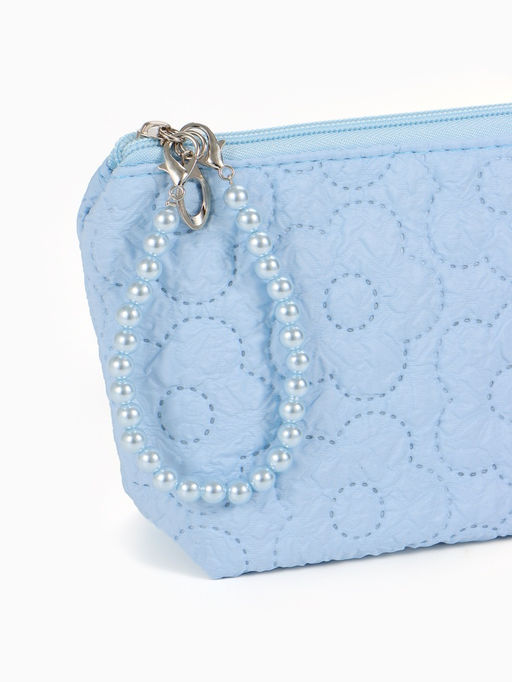 Косметичка женская «Цветочки», на молнии, ручка из бусин, голубая