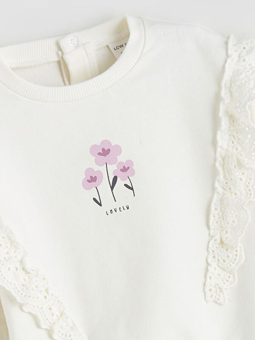 Bisiklet Yaka ?i?ekli K?z Bebek Sweatshirt ve Tayt 2li