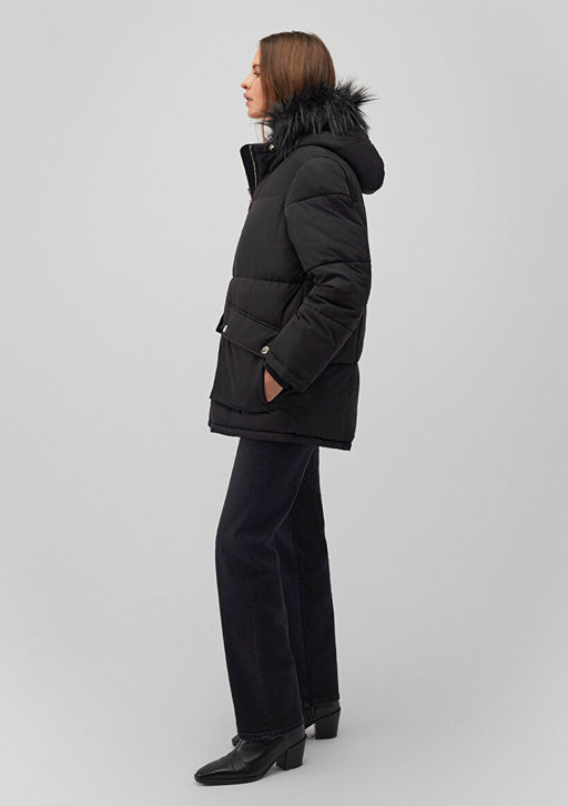 Suni Kurk Detayl? Siyah Sisme Mont - Mavi фото 2