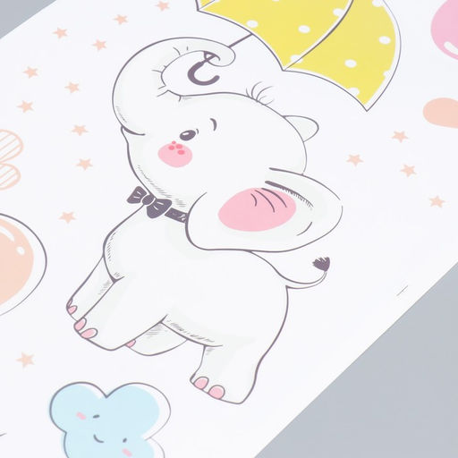 Наклейка интерьерная цветная «Слонята с воздушными шариками», 30×90 см