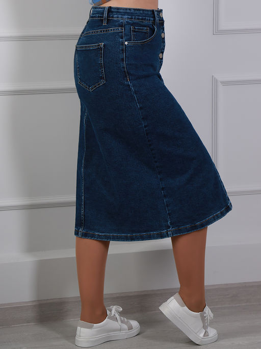 Юбка джинсовая миди на пуговицах спереди - Almond фото 6