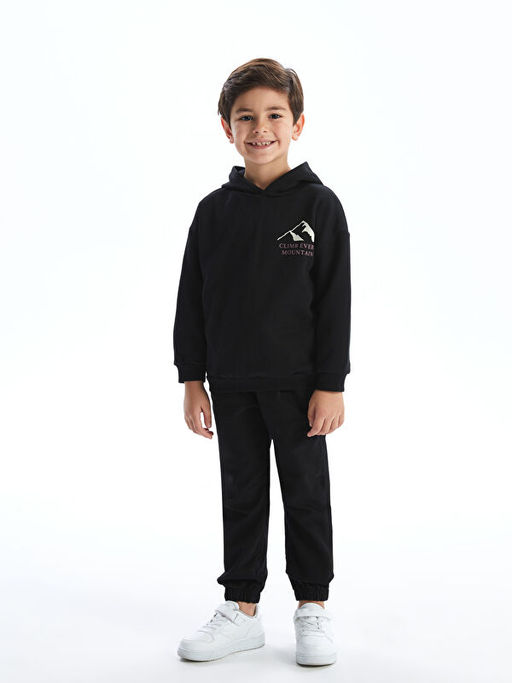 Kap??onlu Bask?l? Kal?n Erkek ?ocuk Sweatshirt