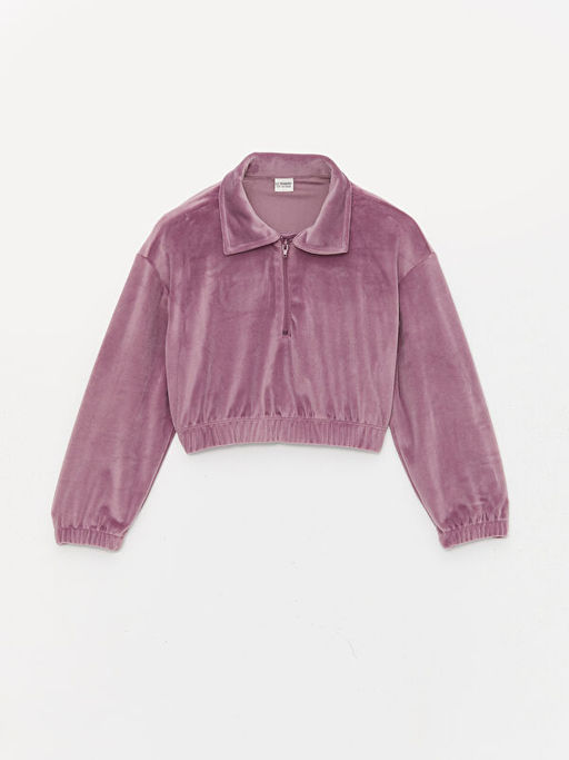 Polo Yaka Basic Uzun Kollu Kadife K?z ?ocuk Sweatshirt ve Tayt - Waikiki фото 2