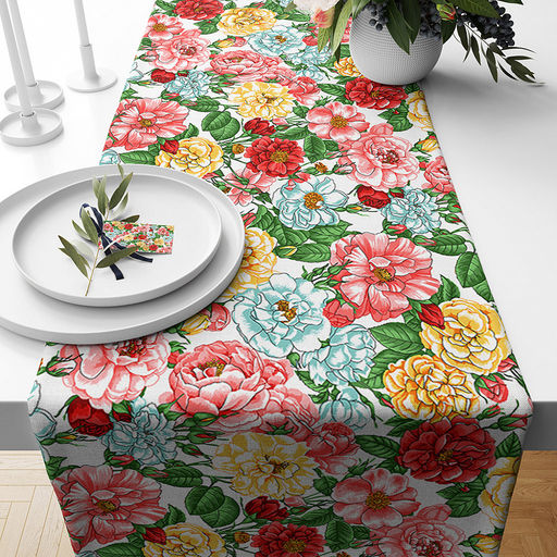 Скатерть-дорожка на стол 50х145см "Дикая роза", хлопок "Комфорт" 171г/м2, упаковка классическая 28х41см, "Домашняя мода" (Россия)