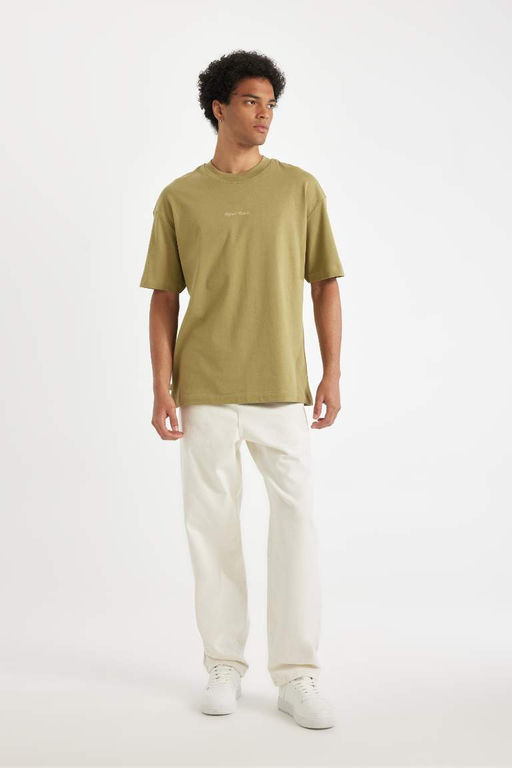 Футболка свободного покроя с круглым вырезом и короткими рукавами с принтом на спине - Defacto фото 3