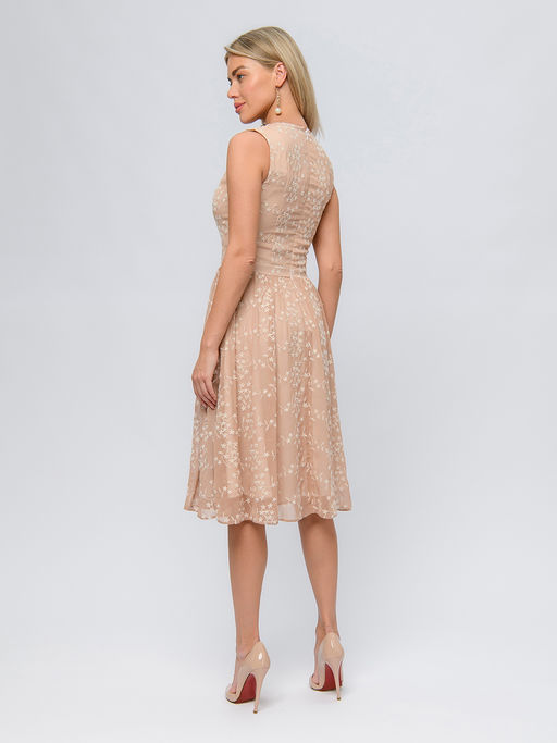 Платье бежевое с принтом длины миди - 1001dress фото 7