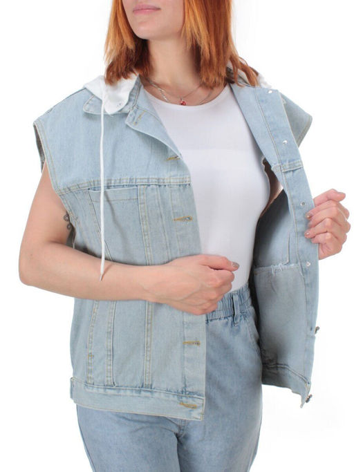 807 BLUE/WHITE Джинсовый жилет женский (100% хлопок) - Фабричный китай фото 8