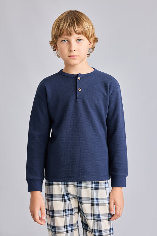 2li Tak_m Henley Yaka Ekose Erkek _ocuk - Defacto фото 3