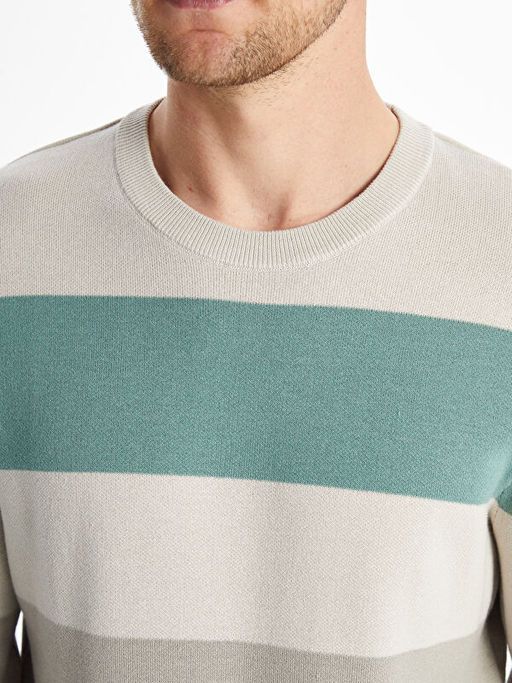 Bisiklet Yaka ?izgili Erkek Triko Kazak