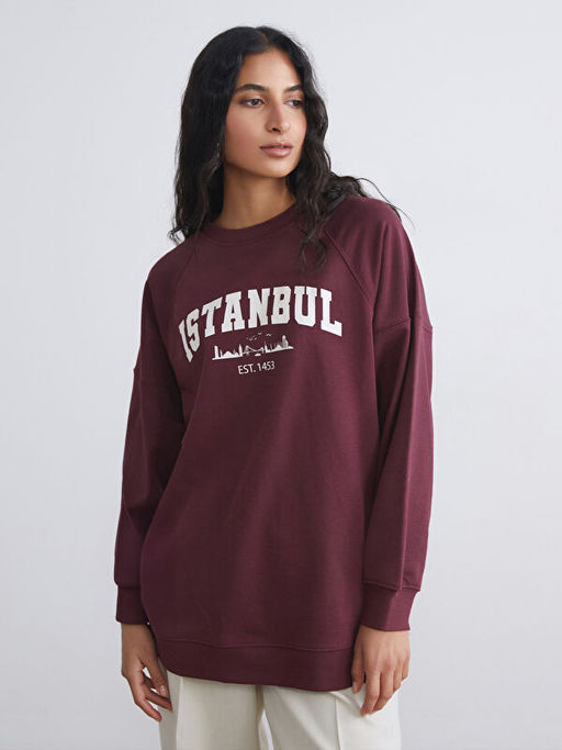 ?stanbul Bask?l? Oversize Kad?n Sweatshirt Tunik