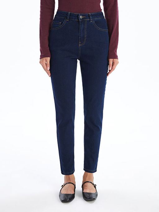 Y?ksek Bel Slim Mom Kad?n Jean Pantolon