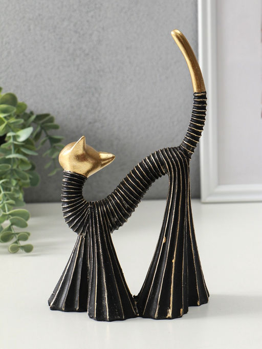 Сувенир полистоун "Кошка в клёшах" чёрно-золотая 7,5х15х25 см