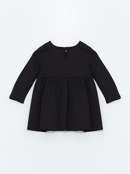 Bisiklet Yaka Uzun Kollu Bask?l? K?z Bebek Elbise