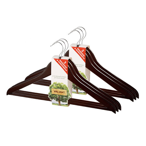 VAL BR16601S6 Набор вешалок дерев, 6 шт., прямых, с переклад., 44.5*23*1.2 см, кор.цвет, шт