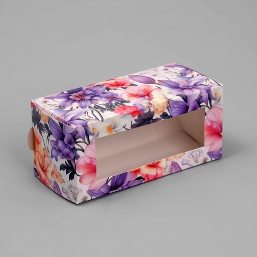 Цена за 5 шт. Коробка для макарун, кондитерская упаковка «Цветы», 12 х 5.5 х 5.5 см