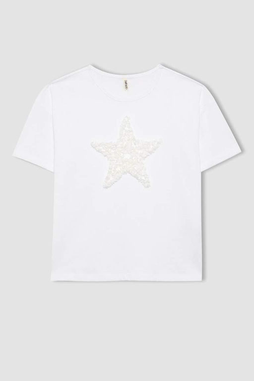 Белая футболка Relax Fit с короткими рукавами для девочек - Defacto фото 9