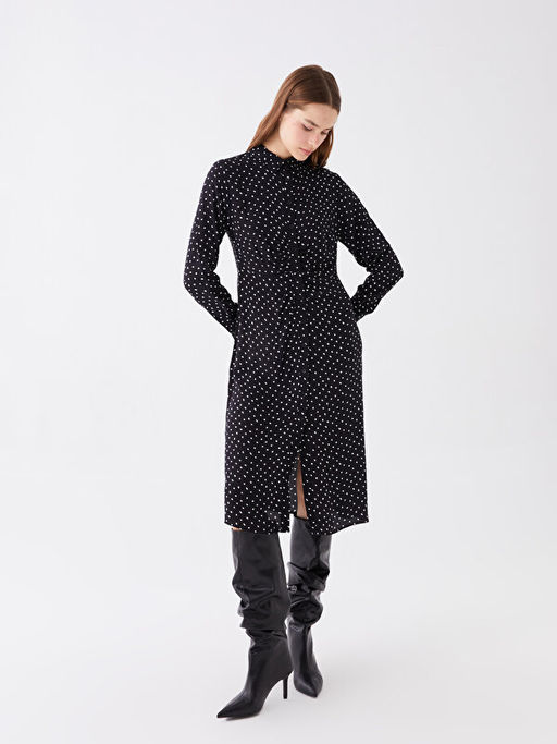 Desenli Uzun Kollu Kad?n G?mlek Elbise