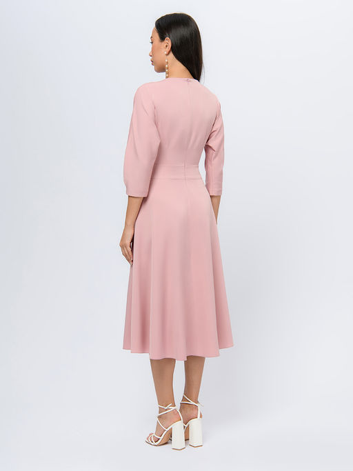 Платье пудрового цвета длины миди с расклешенной юбкой - 1001dress фото 5