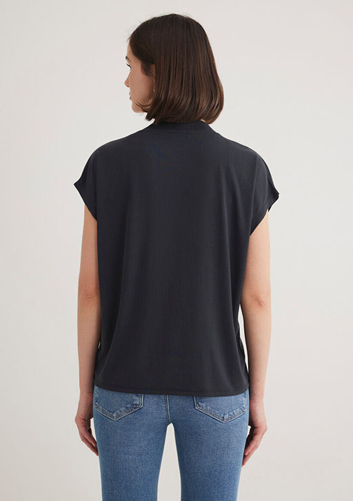 Lux Touch TENCEL TM V Yaka Siyah Tisort - Mavi фото 5