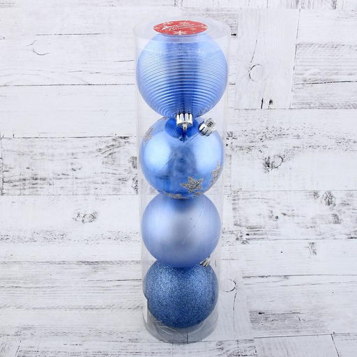 Ёлочные игрушки Камея со звёздами, шары новогодние, набор d=8 см, 4 шт., синий - Зимнее волшебство фото 2