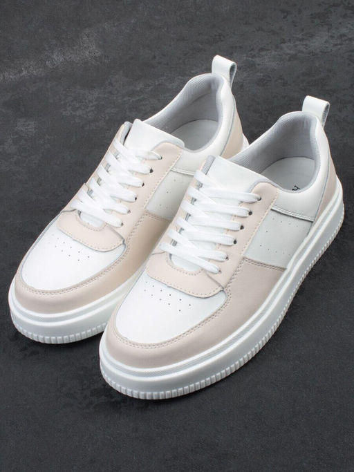 03-YJ425-1 WHITE/BEIGE Полуботинки спортивные женские (натуральная кожа)