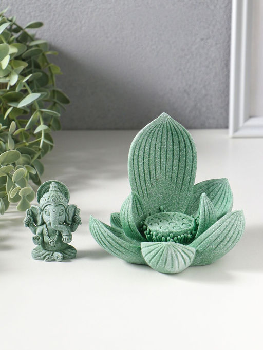 Фигурка полистоун «Лотос и Ганеша», зелёный, 12.5×12.5×11 см