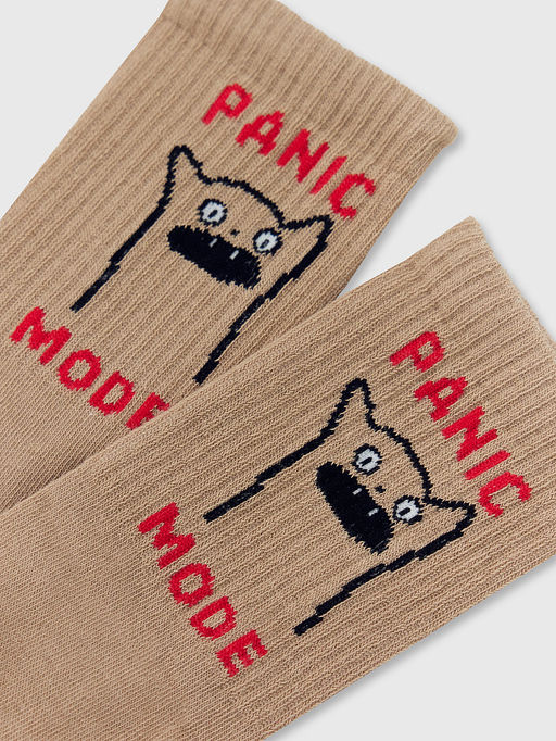 Цена за 5 пар! Носки женские коричневые с рисунком в виде надписи PANIC MODE - Mark formelle фото 4