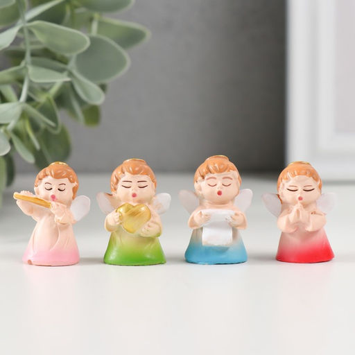 Цена за 4 шт. Фигурка полистоун «Ангелочек в цветном платье», 1.5×2×3 см, МИКС